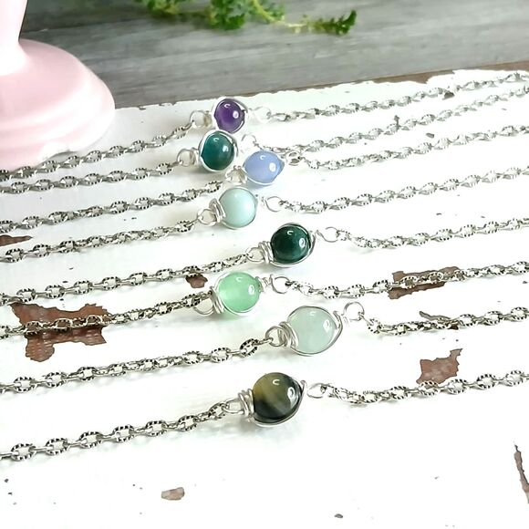 Amazonite Crystal Anklet Bracelet, Adjustable Dainty Gemstone Jewlery 9" - Picture 3 of 3